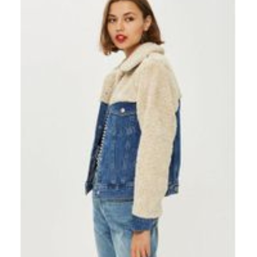 Topshop Denim Sherpa Jacket